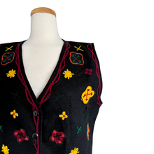 Load image into Gallery viewer, Black Wool Blend Vest with Abstract Yarn Embroidery | Small-Medium
