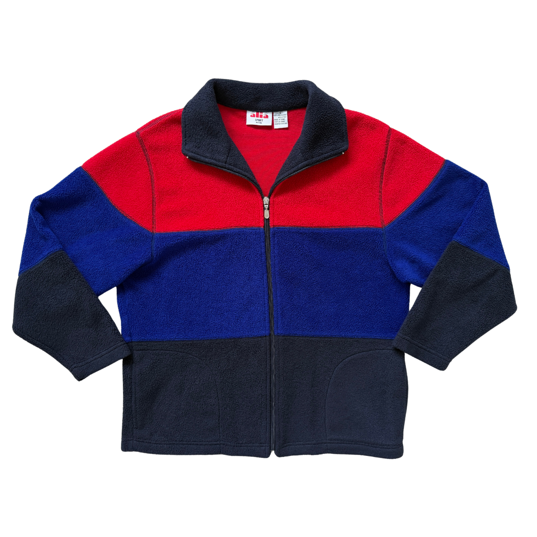 Vintage 90s Y2K Alia Petites Red and Blue Colour Block Fleece Jacket | Small - Medium