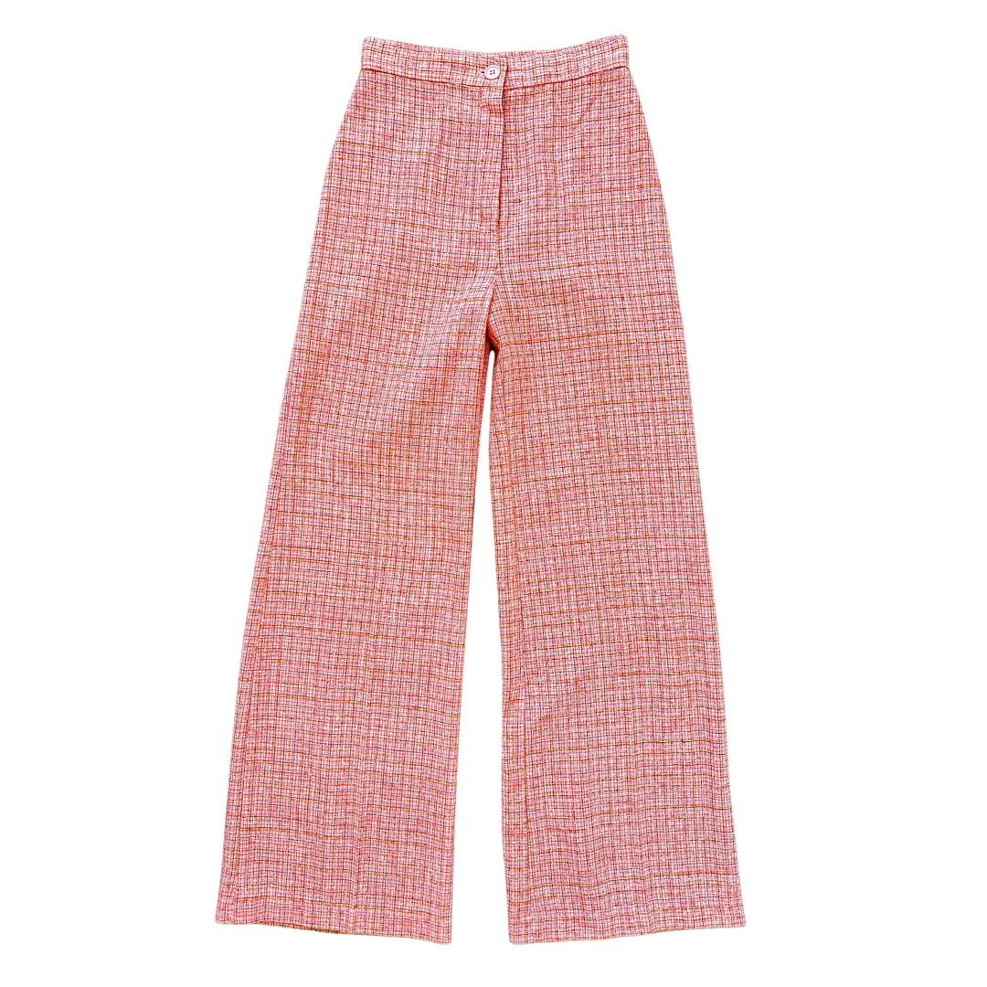 Vintage 70s Pink and Peach Tweed Wide Leg Pants | Extra-Small