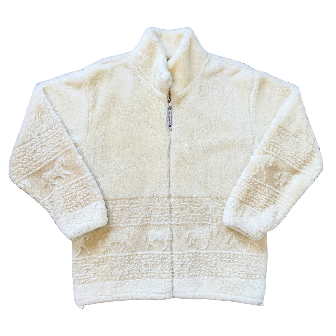 Vintage 90s Y2K Coastlines Fashions Fluffy White Fleece Horse Motif Coat | Extra-Large / 2X