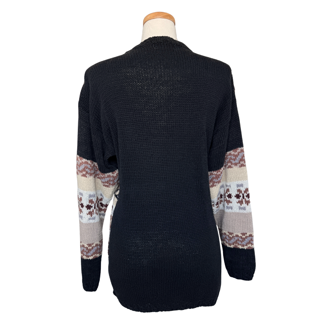 Popull'ere Black/Beige and White Floral Sweater | Medium