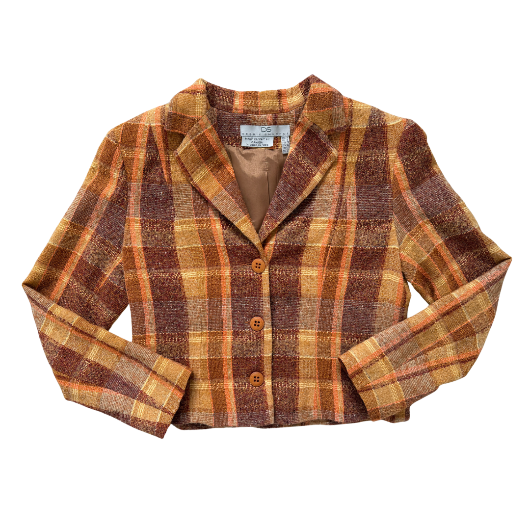 Vintage 80s-90s Debbie Shuchat Orange Plaid Wool Blazer | Medium