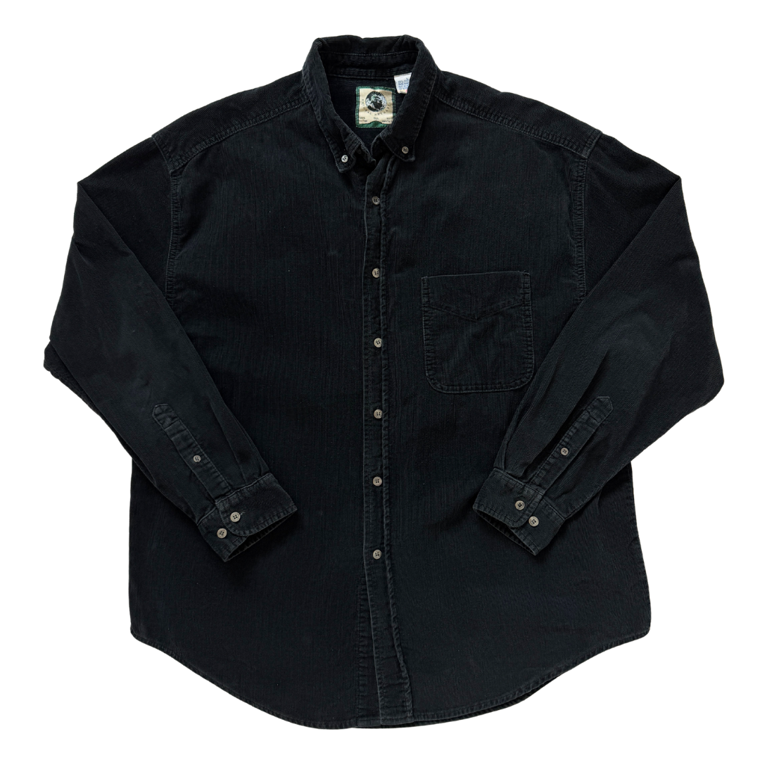 Vintage 90s Men's Natural Resources Black Corduroy Button Down Shirt | Large