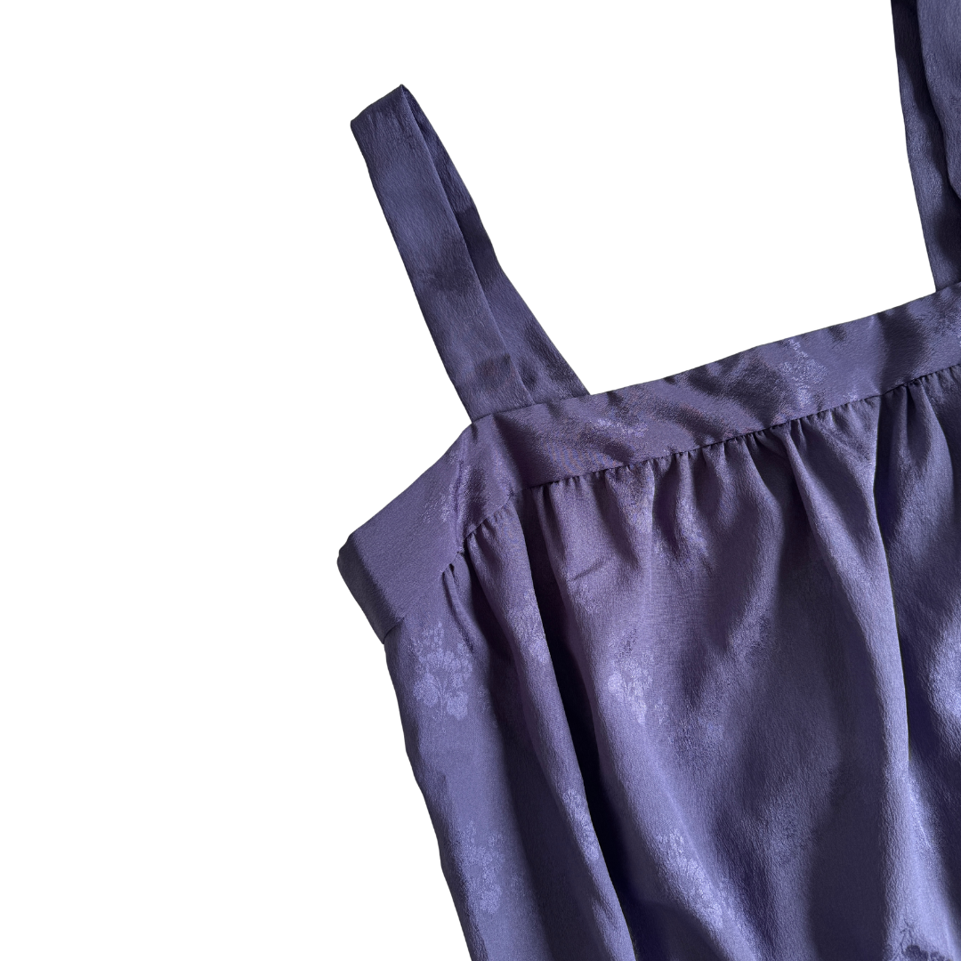 Purple Satin Floral Peplum Tank Top | Small