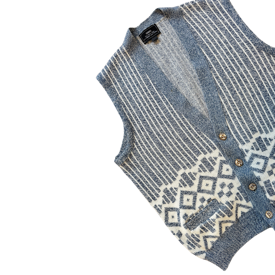Men's Sears Blue and White Geometric Knit Vest | Extra-Large