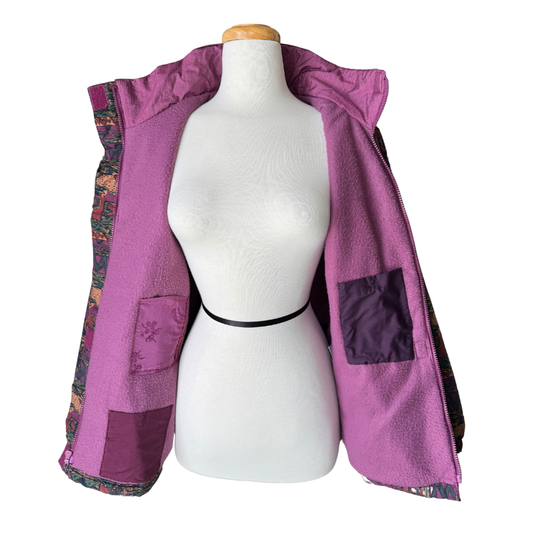 Purple and Green Abstract Print Fall / Winter Jacket | Small-Medium