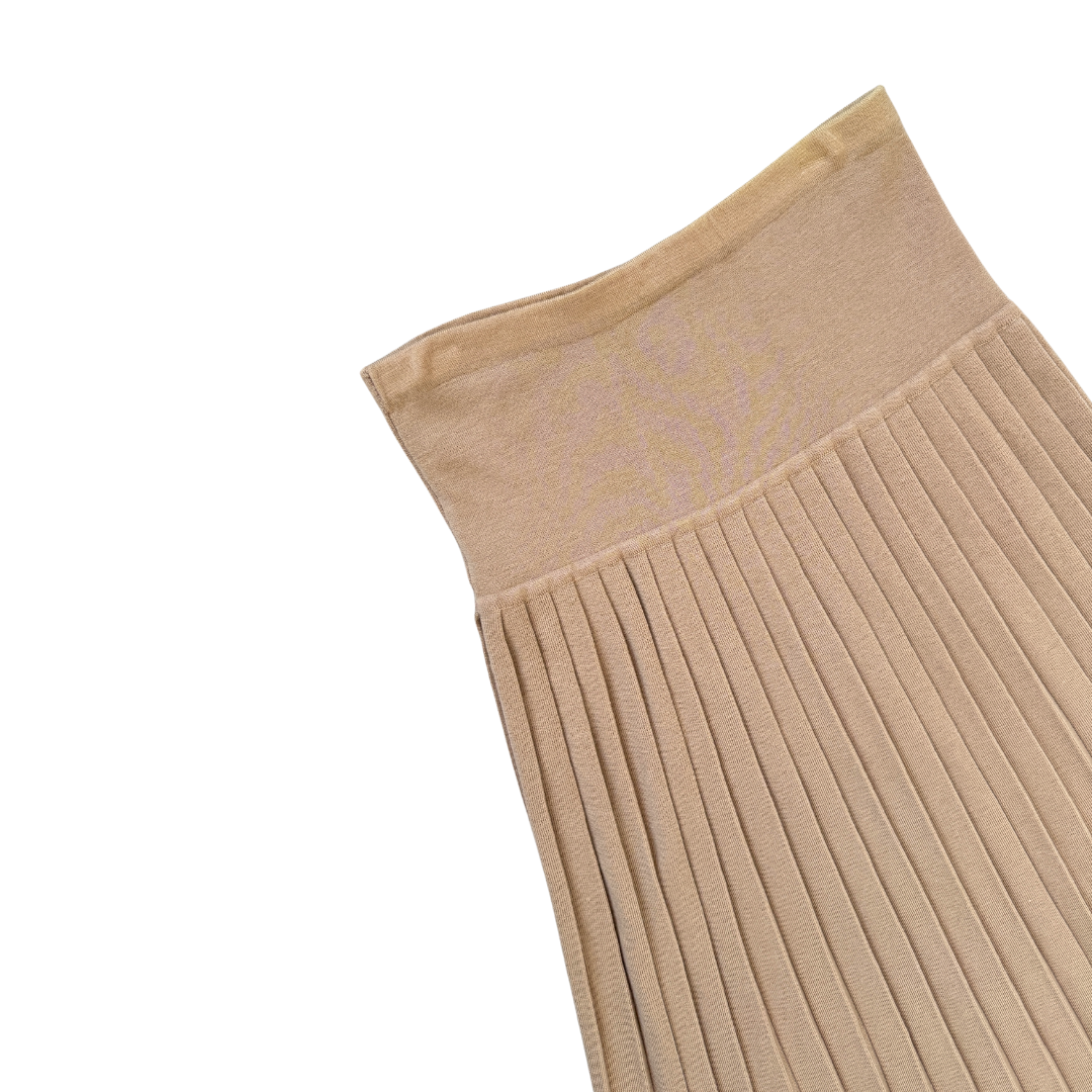 Saks Fifth Avenue Tan Pleated Merino Wool Skirt | Medium-Large