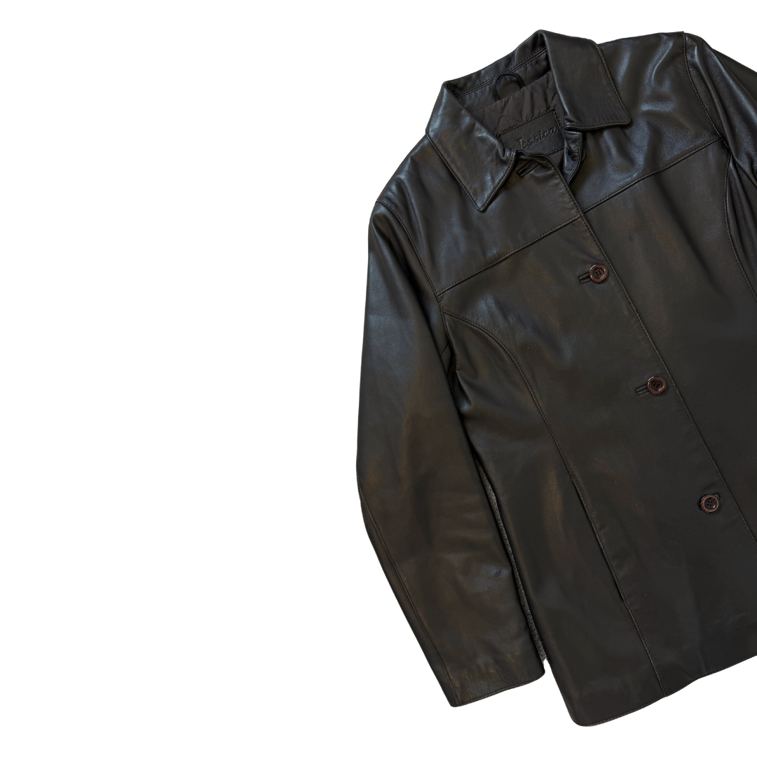 Jessica Chocolate Brown Leather Coat | Medium