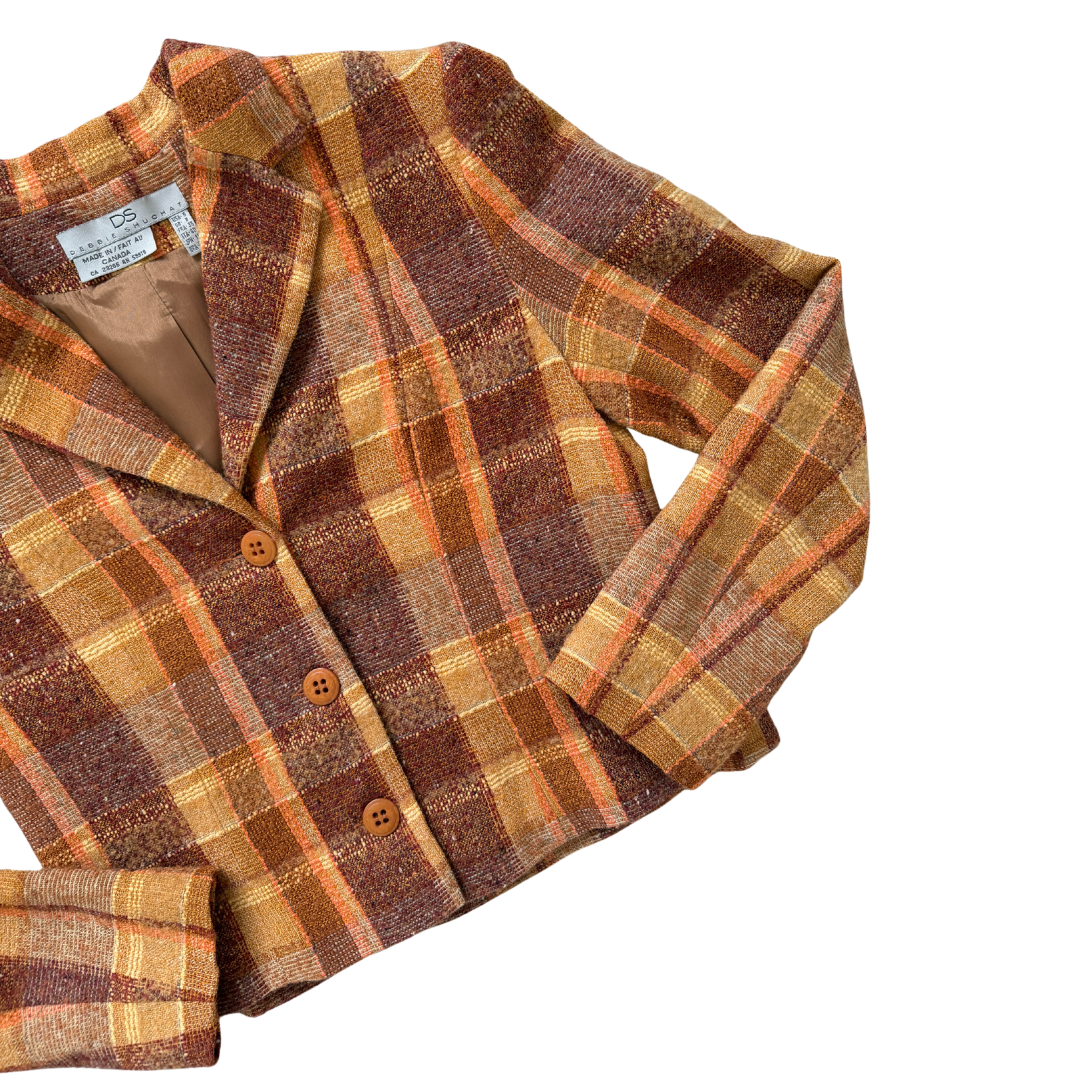 Debbie Shuchat Orange Plaid Wool Blazer | Medium