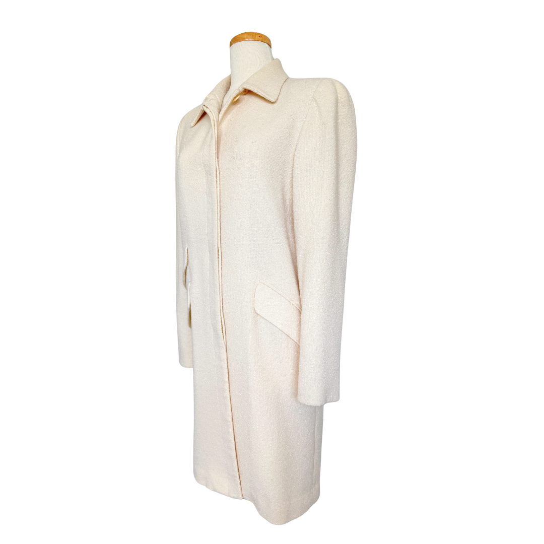 Anne Klein Cream Boucle Wool Blend Coat | 6 (Medium)