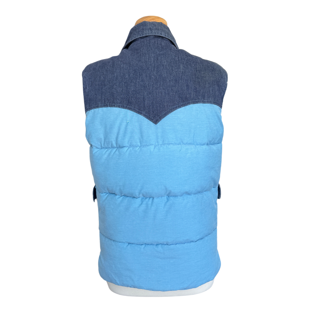 Sprung Blue Puffer Vest with Denim Details | Medium