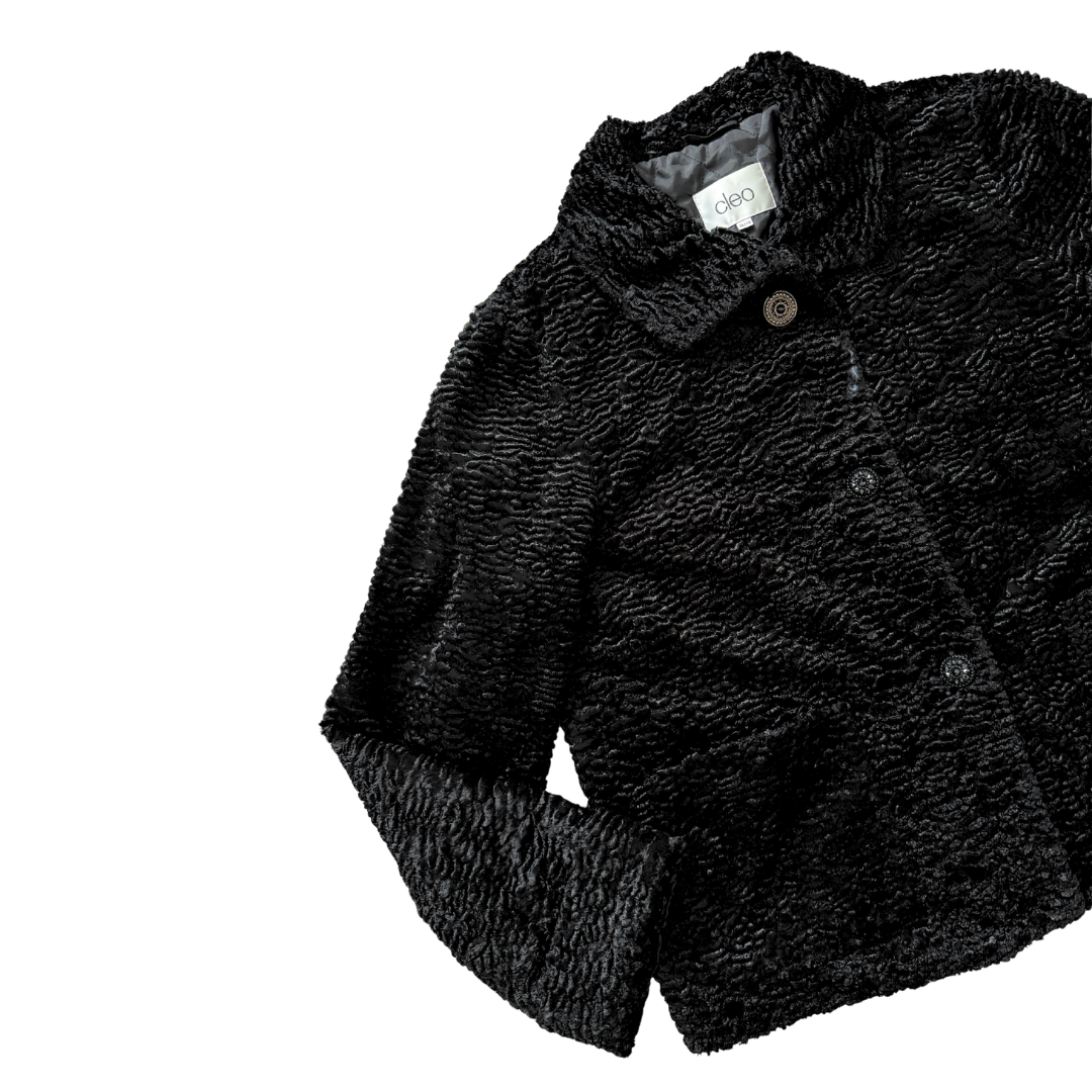 Cleo Short Black Faux Lambswool Coat | Extra-Large