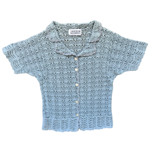 Load image into Gallery viewer, Vintage 1990s Jantzen Classics Sage Green Crochet Collared Short Sleeve Blouse - Small
