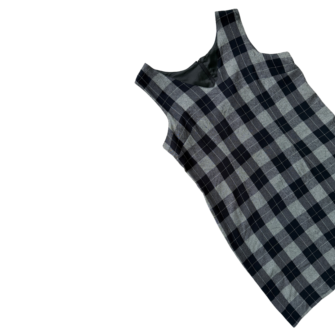 Principles Petite Black and White Plaid Pinafore Dress | Small - Medium