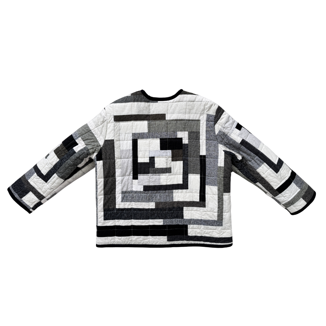 Recycled Geometric Grayscale Quilted Jacket | Large / Extra-Large