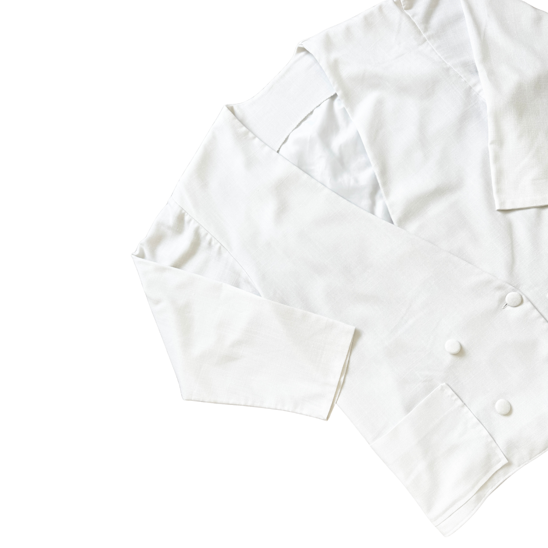 White Linen Double Breasted Blazer | Medium