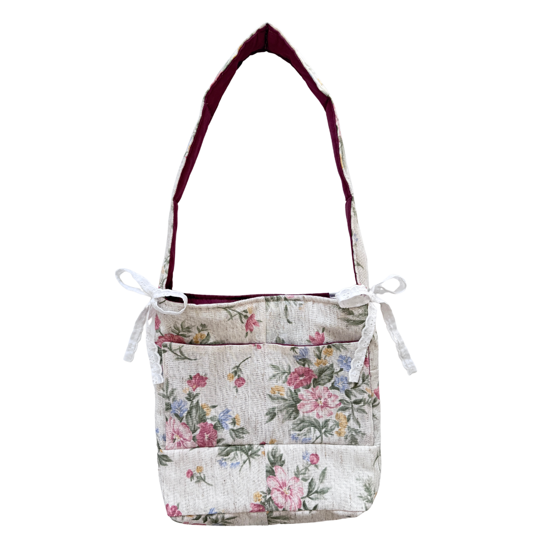 Recycled Light Floral Bow Purse with White Eyelet Bows