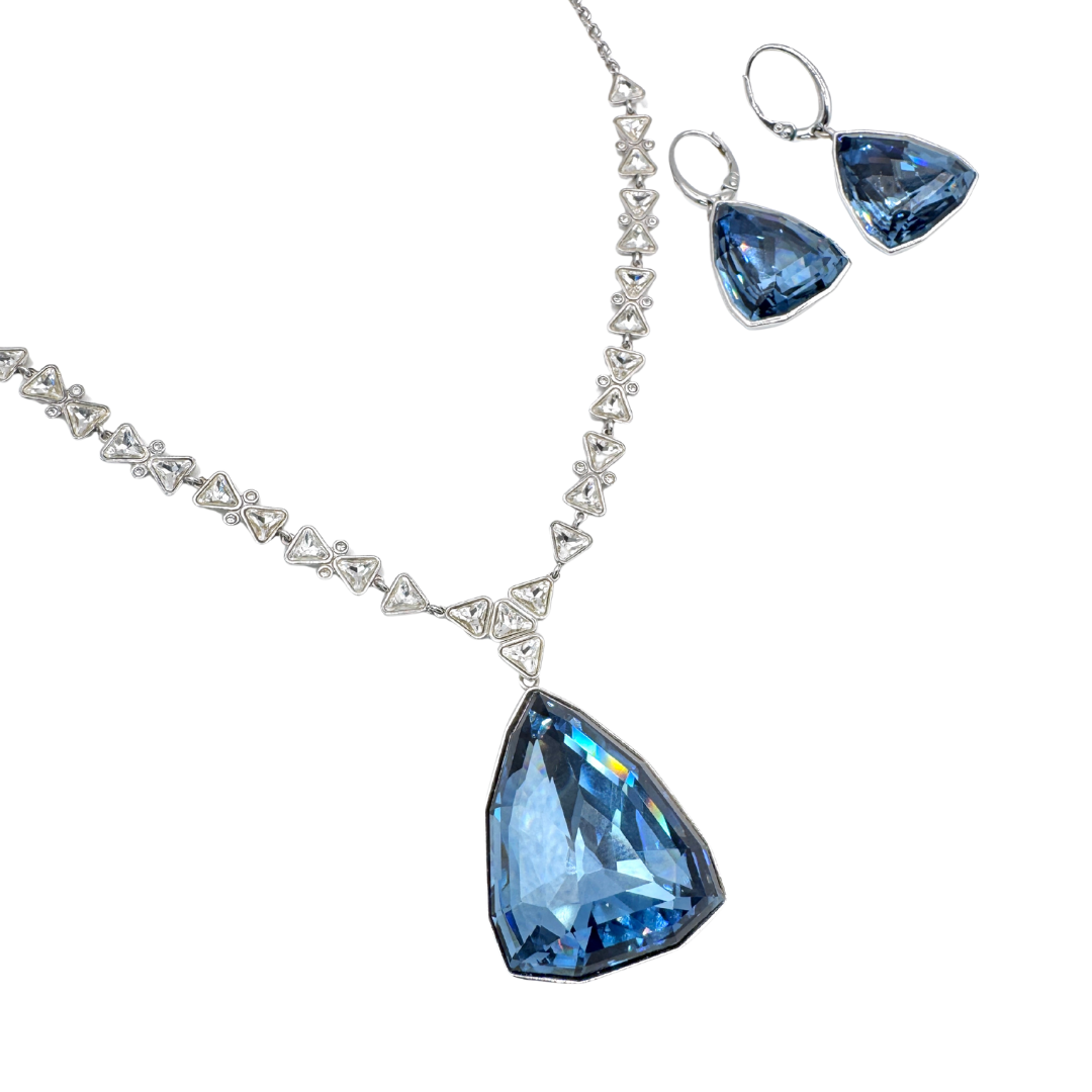 Swarovski Virtuous Blue Crystal Pendant Necklace and Earring Set