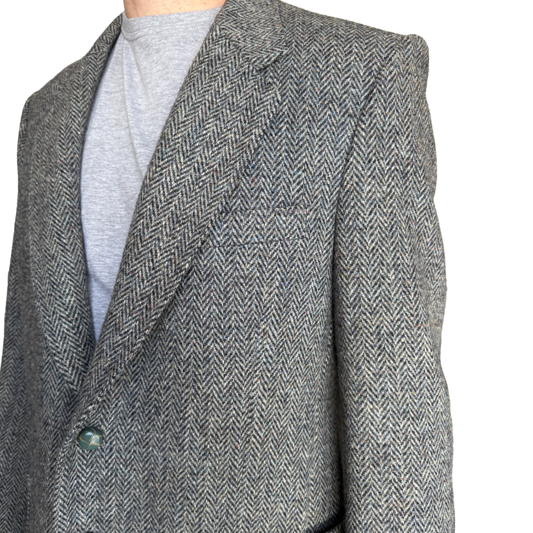 Men's Gray Harris Tweed Blazer with Suede Elbow Patches | Large
