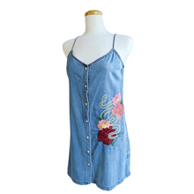 Load image into Gallery viewer, Up-cycled Snake and Flowers Denim Dress | M
