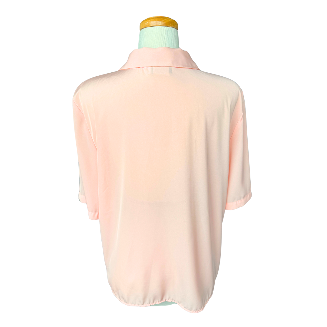Peach Pleated Blouse with Embroidered Collar | Extra-Large