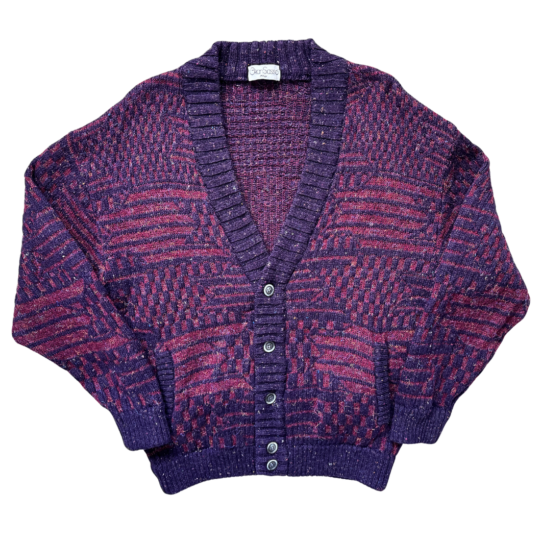 Vintage 1980s-1990s Gran Sasso Wool and Alpaca Purple Marled Cardigan - Large
