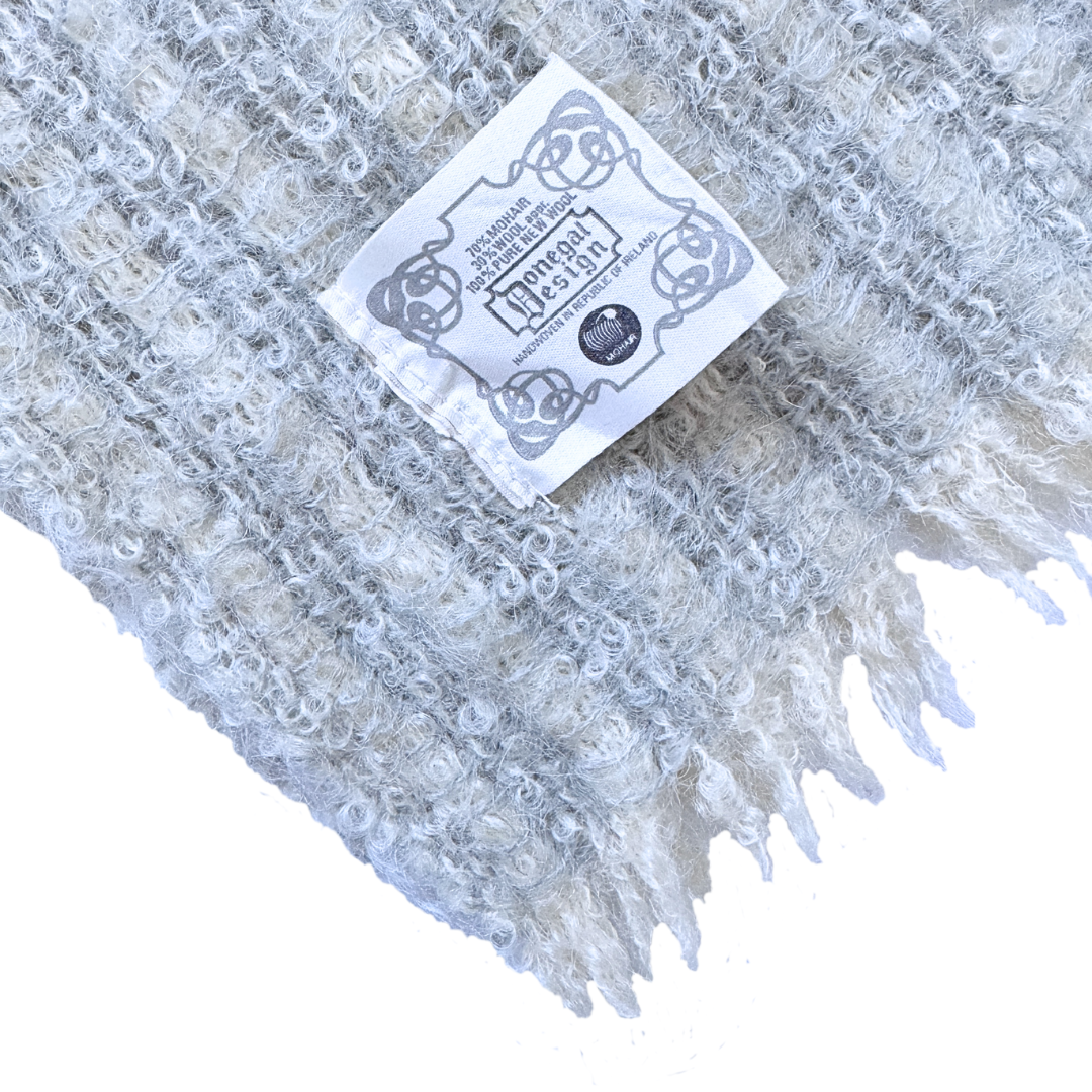 Donegal Design Grey and Cream Mohair Blend Woven Scarf
