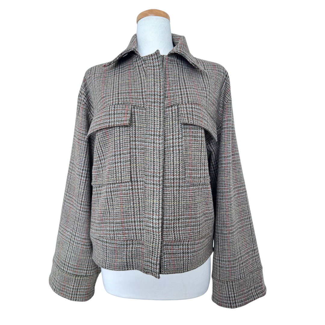 Plaid Virgin Wool Relaxed Fit Jacket | Medium- Large
