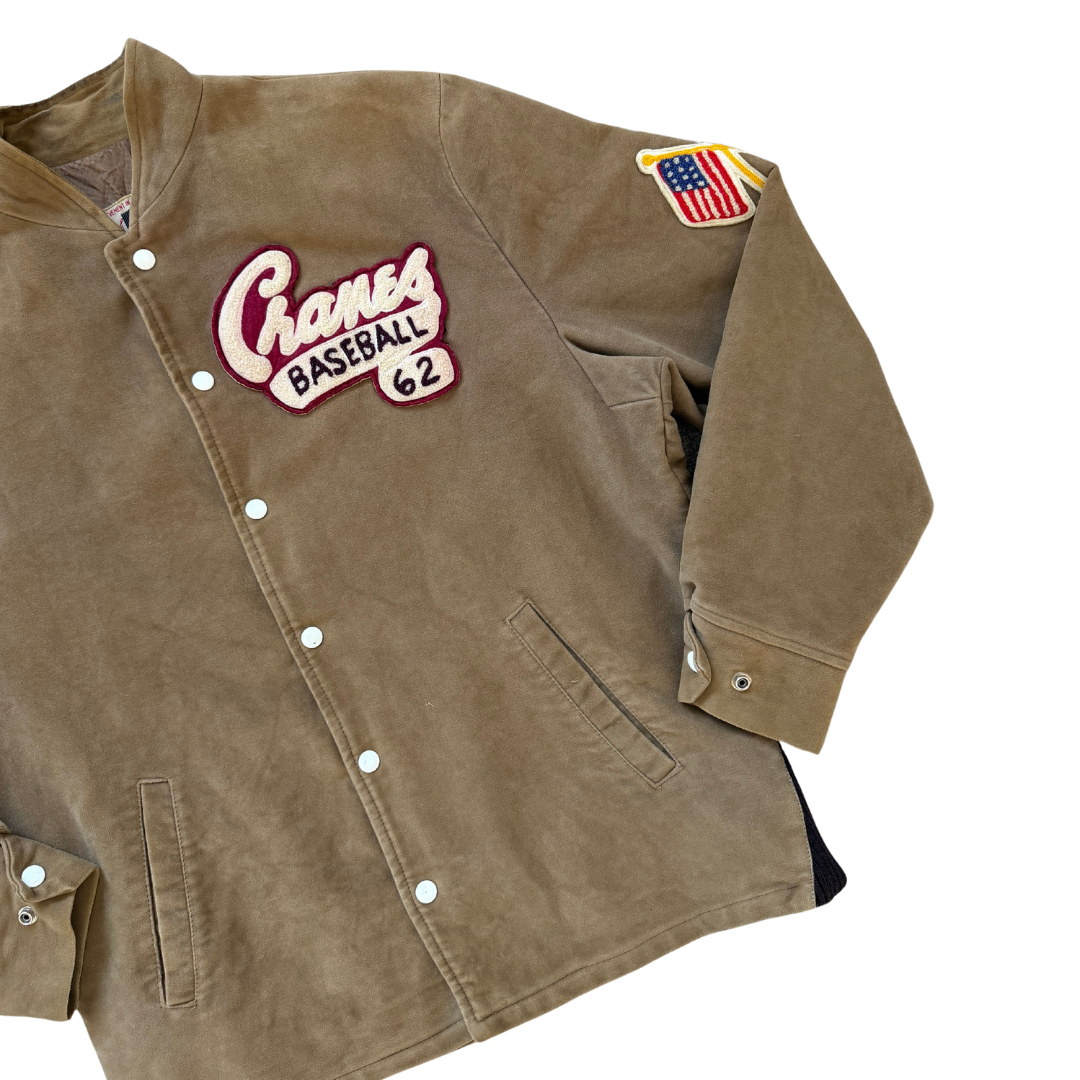 Men's Cranes Baseball 1962 Brown Faux Suede Jacket | Large