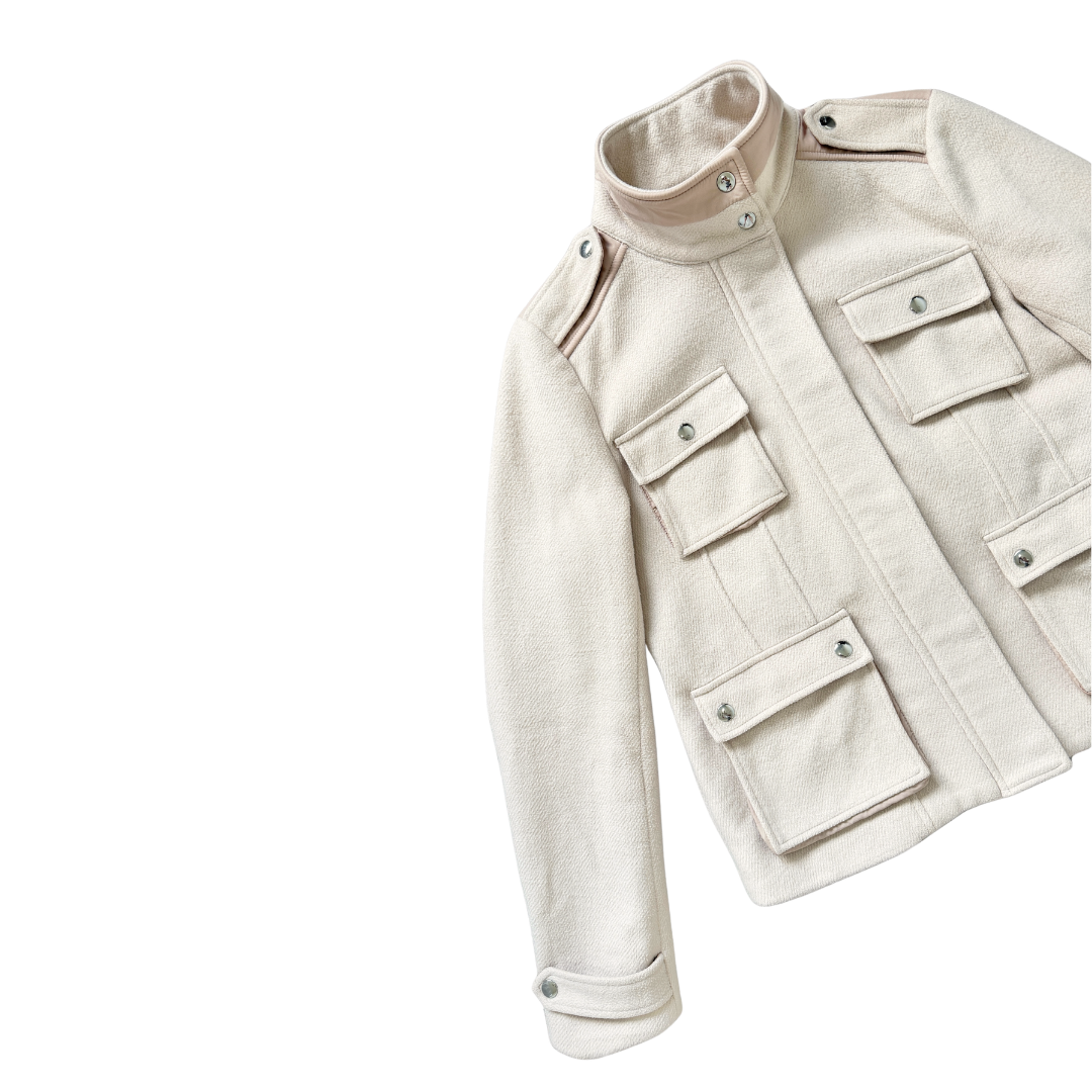 Calvin Klein Light Beige Wool Blend Funnel Neck Jacket | Small - Medium