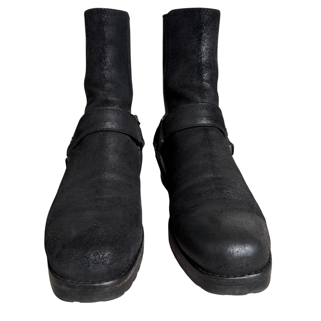 Donna Karan Black Leather Square Toe Saddle Boots | 6-6 1/2