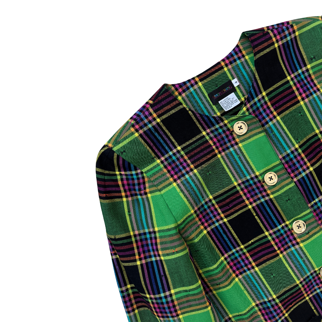 Simon Chang Neon Plaid Blazer | Medium-Large