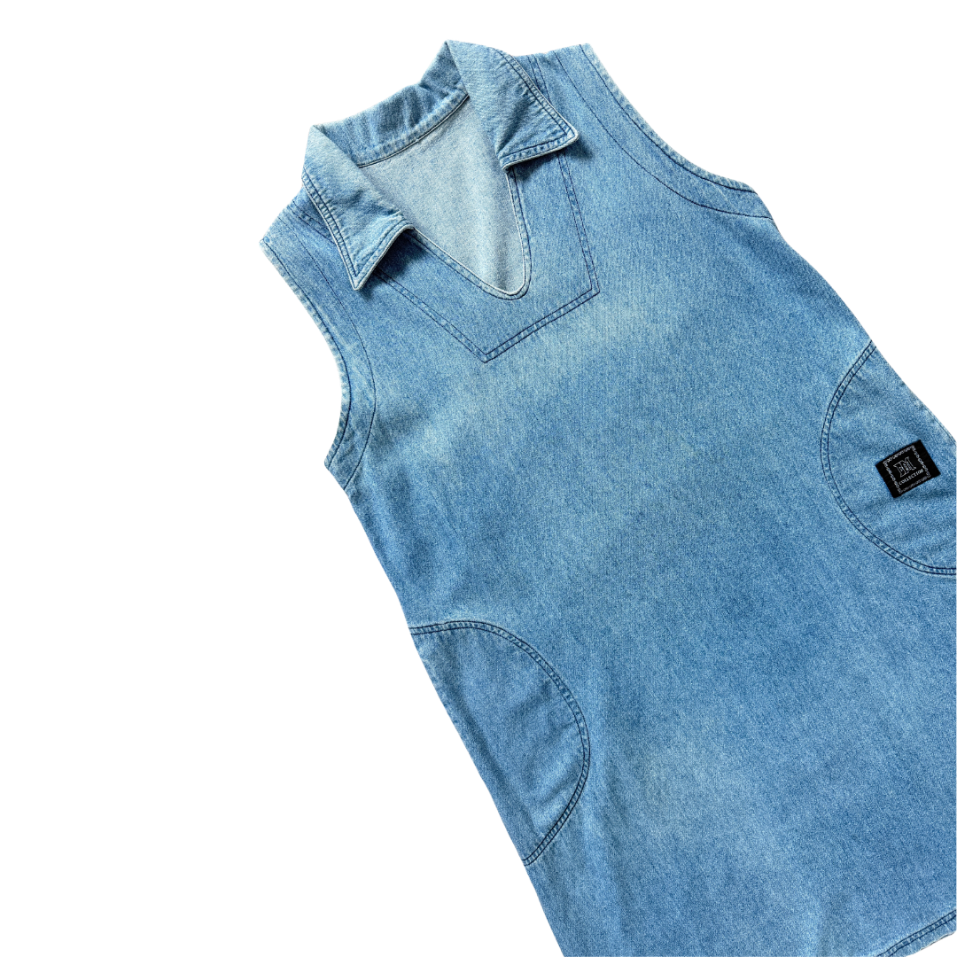 DM Collection Sleeveless Collared Denim Dress | Small