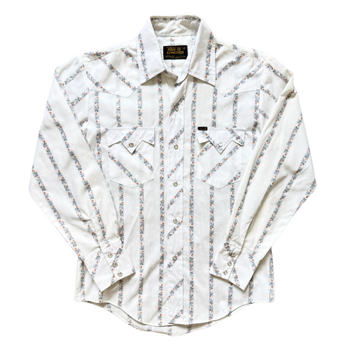 Vintage 1980s-1990s Bar M Rancher Floral and Striped Long Sleeve Collared Shirt | Medium