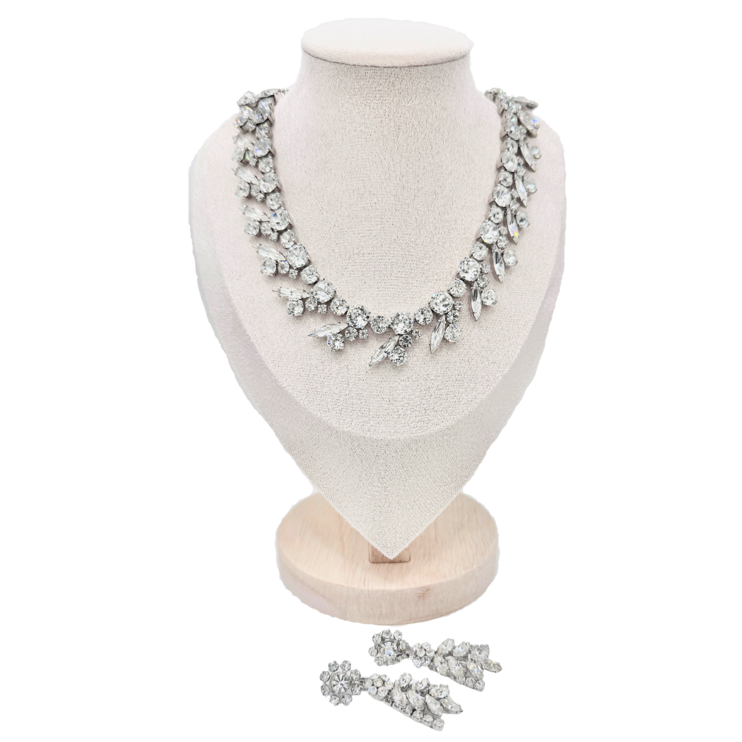 Vintage Sherman Ornate Crystal Necklace and Earring Set | 1950s-1960s