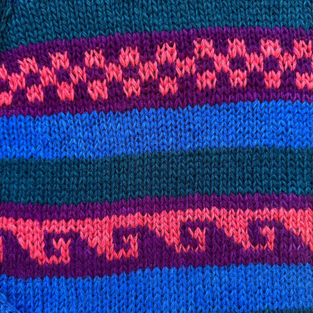 Blue, Orange, Purple and Green Abstract Print Wool Sweater | Large / Extra-Large