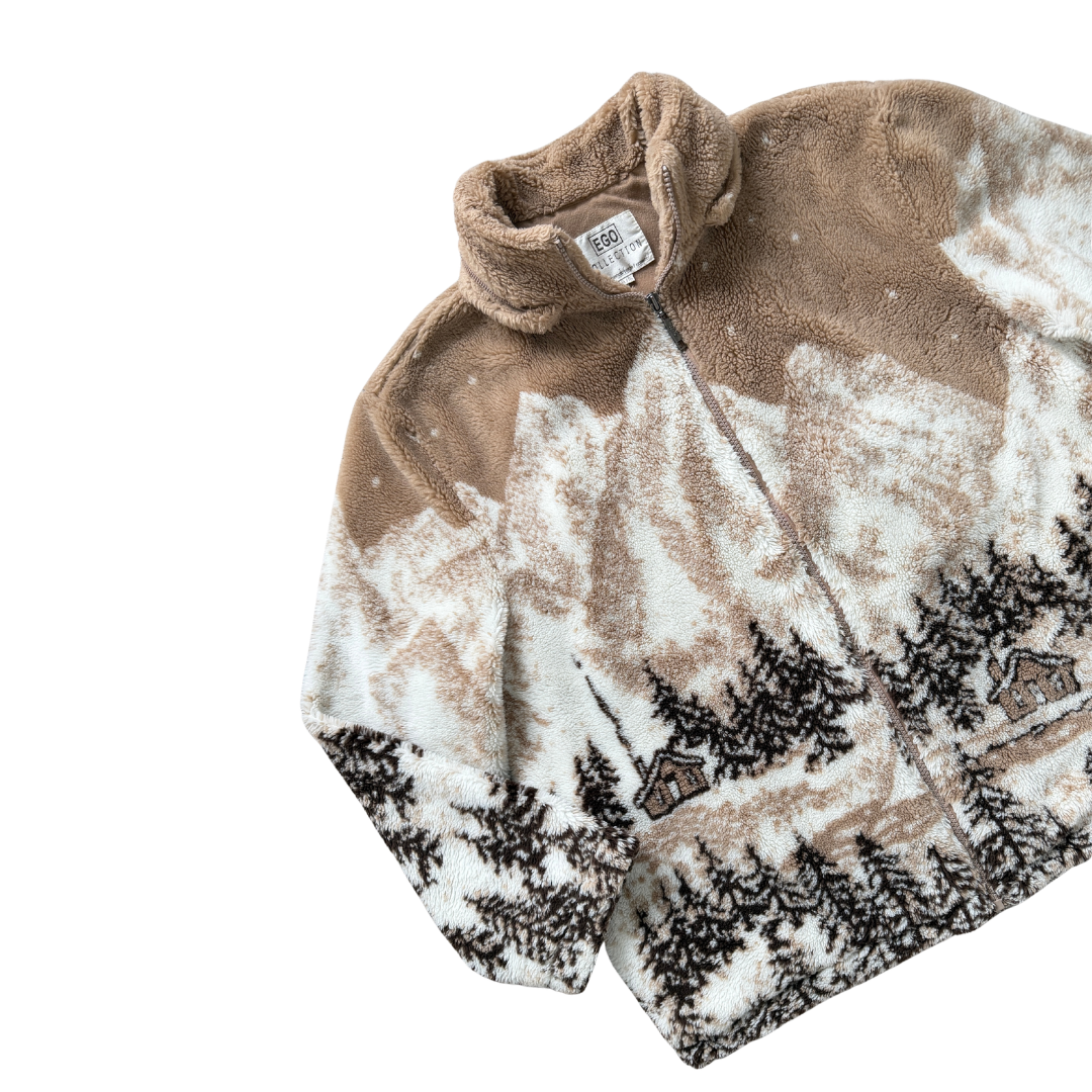 Ego Collection Brown Forest Print Fleece Coat | Extra-Large