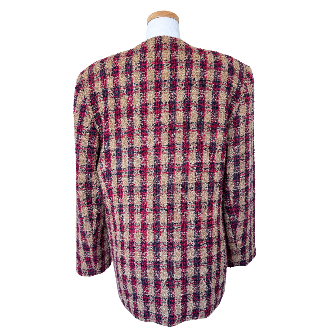 Collections International Plaid Tweed Wool Blend Blazer | Large