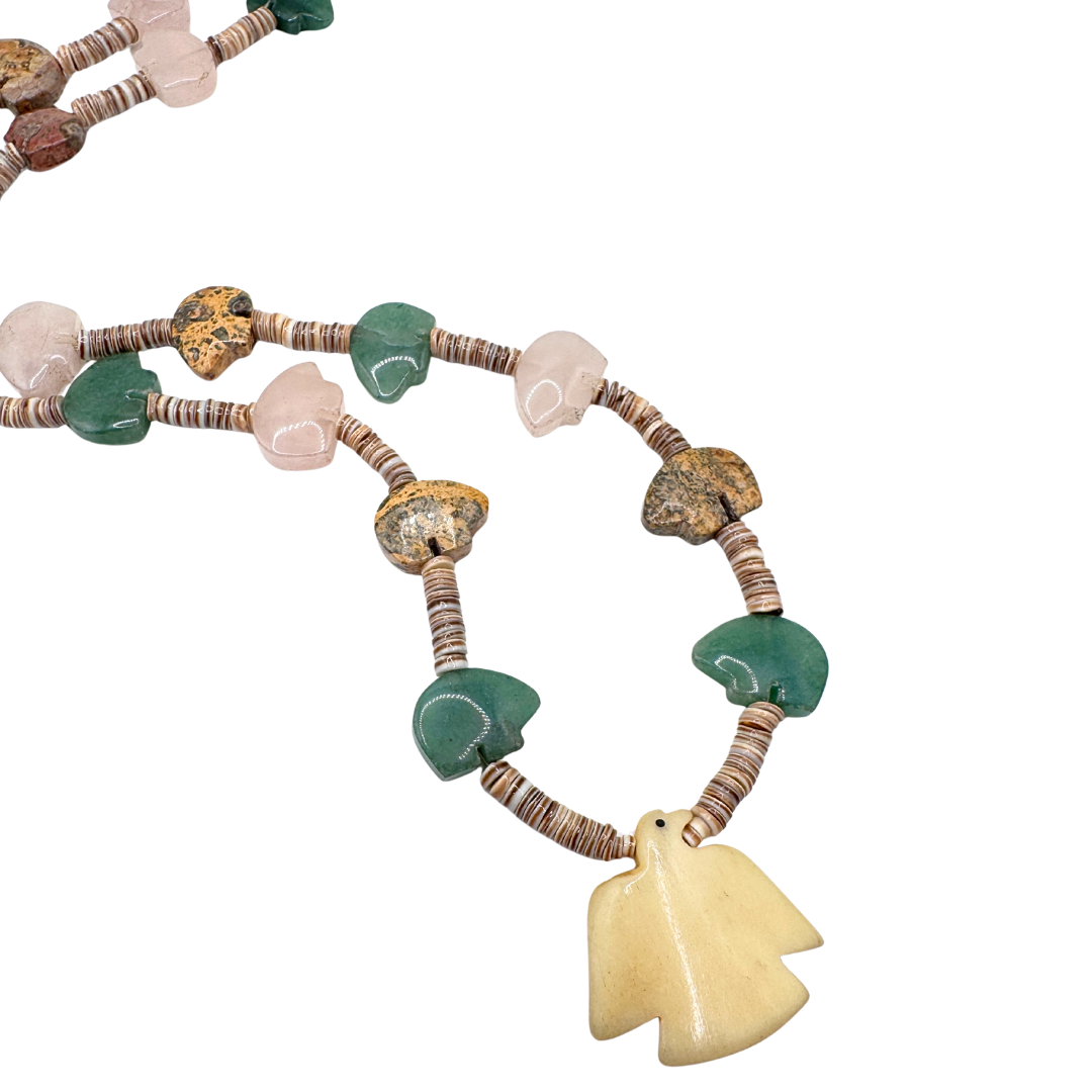 Hand Carved Bone Eagle and Stone Bear Necklace