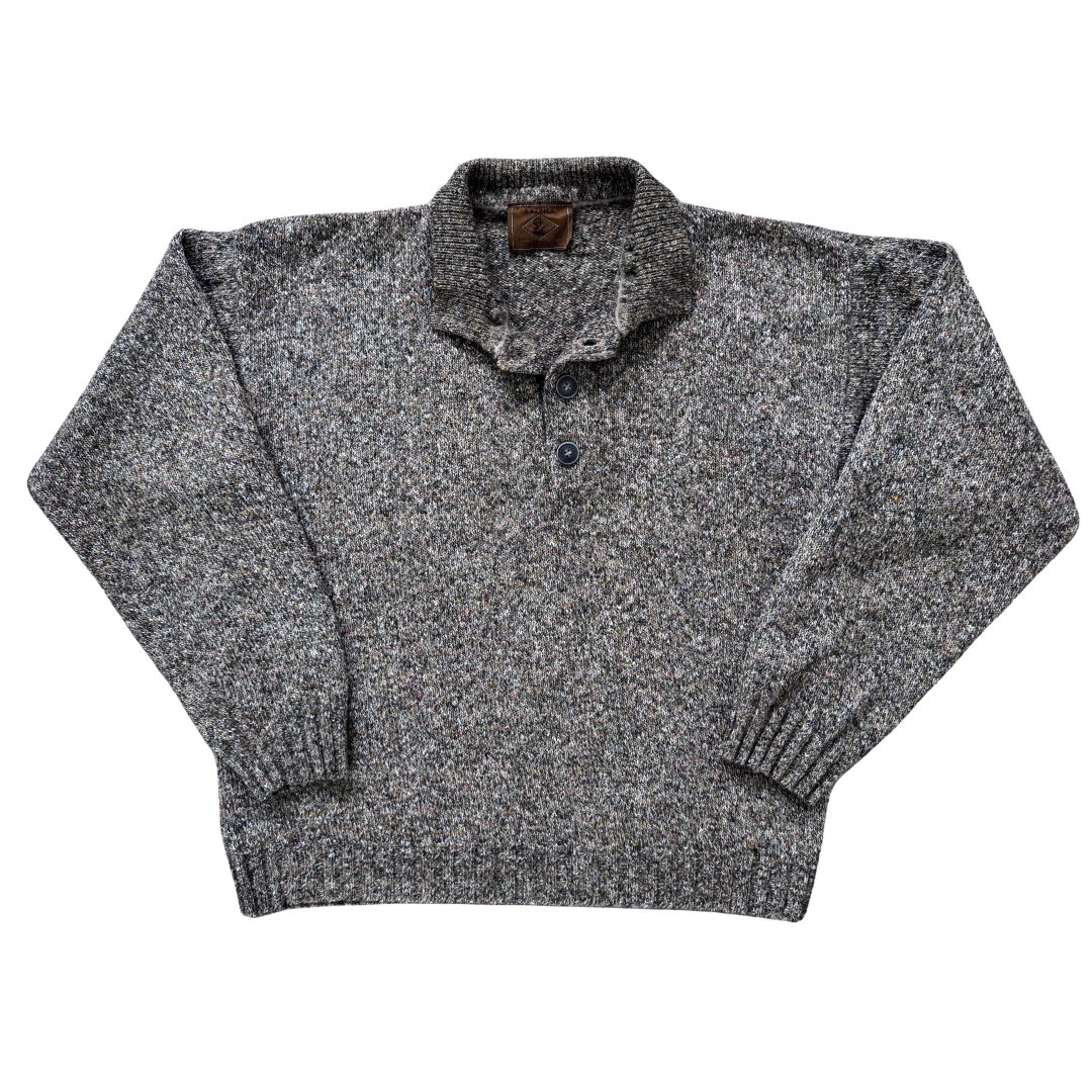 Vintage 1990s Men's America Tradition Marled Green and Brown Wool Blend Collared Sweater | Large