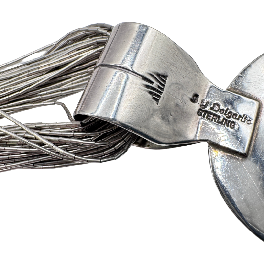 Joe Delgarito Sterling Silver Navajo Lightning Bear Pendant Necklace