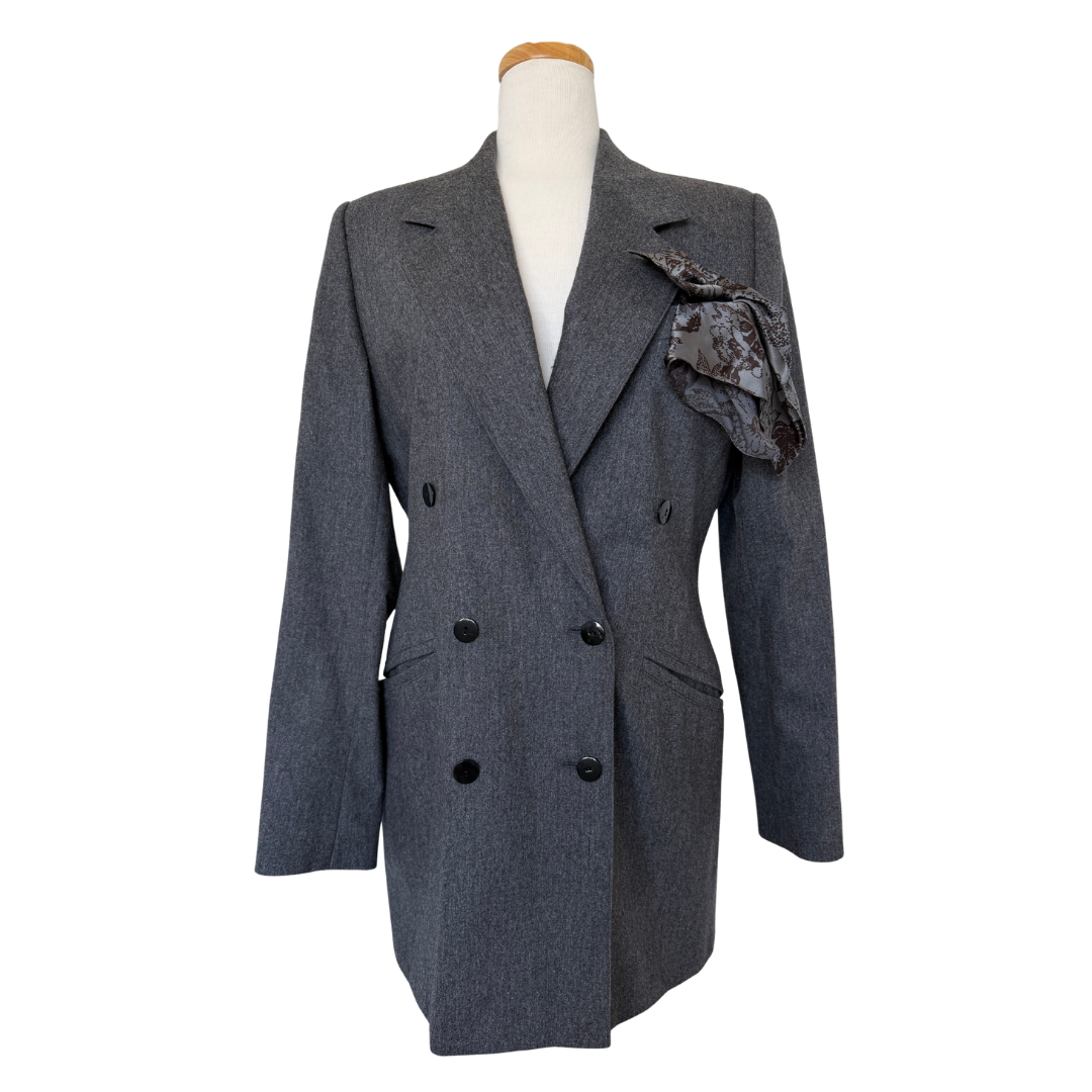 Escada Dark Grey Marled Wool and Cashmere Long Suit Jacket | 40 (Large)