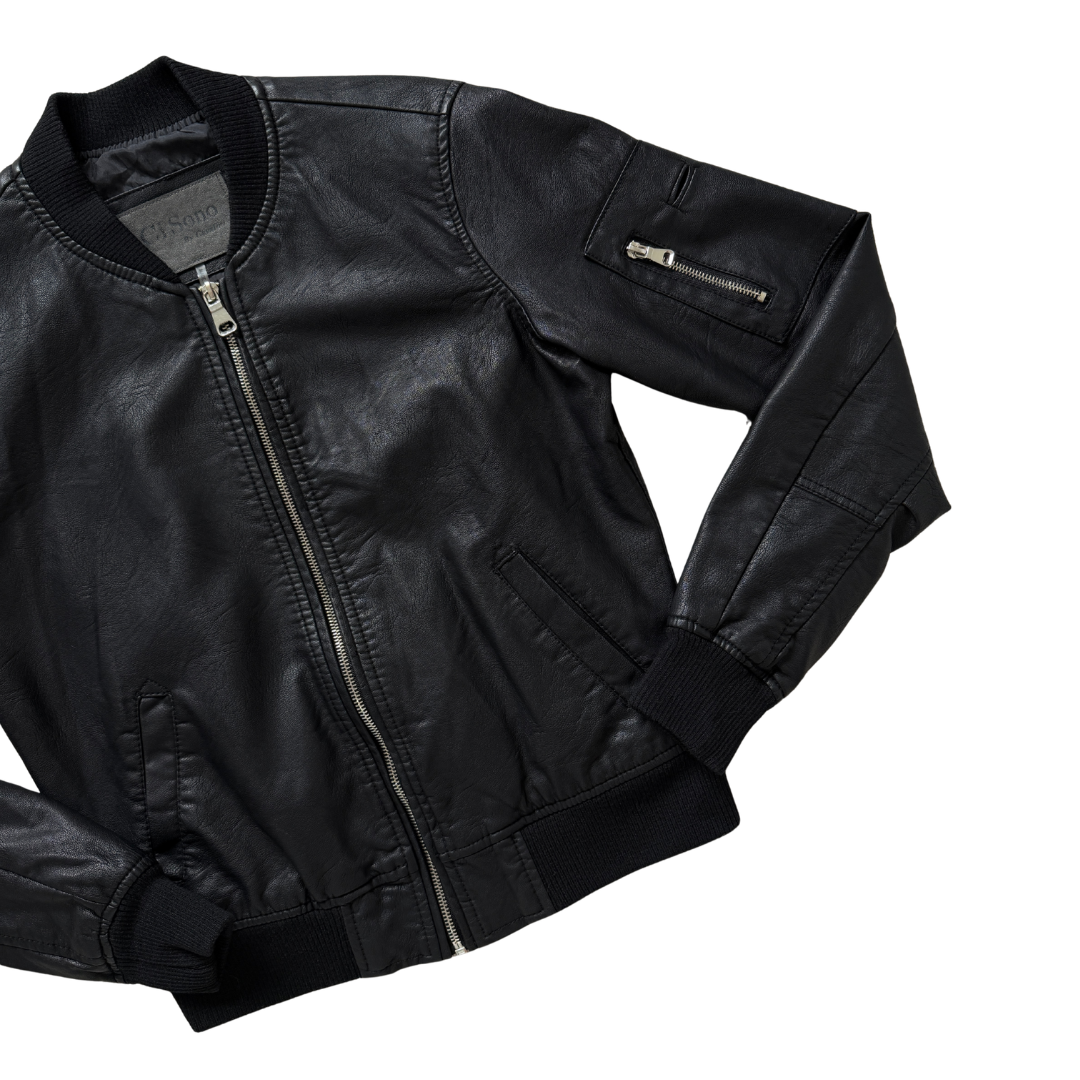 Ci Sono Black Faux Leather Bomber Jacket | Medium
