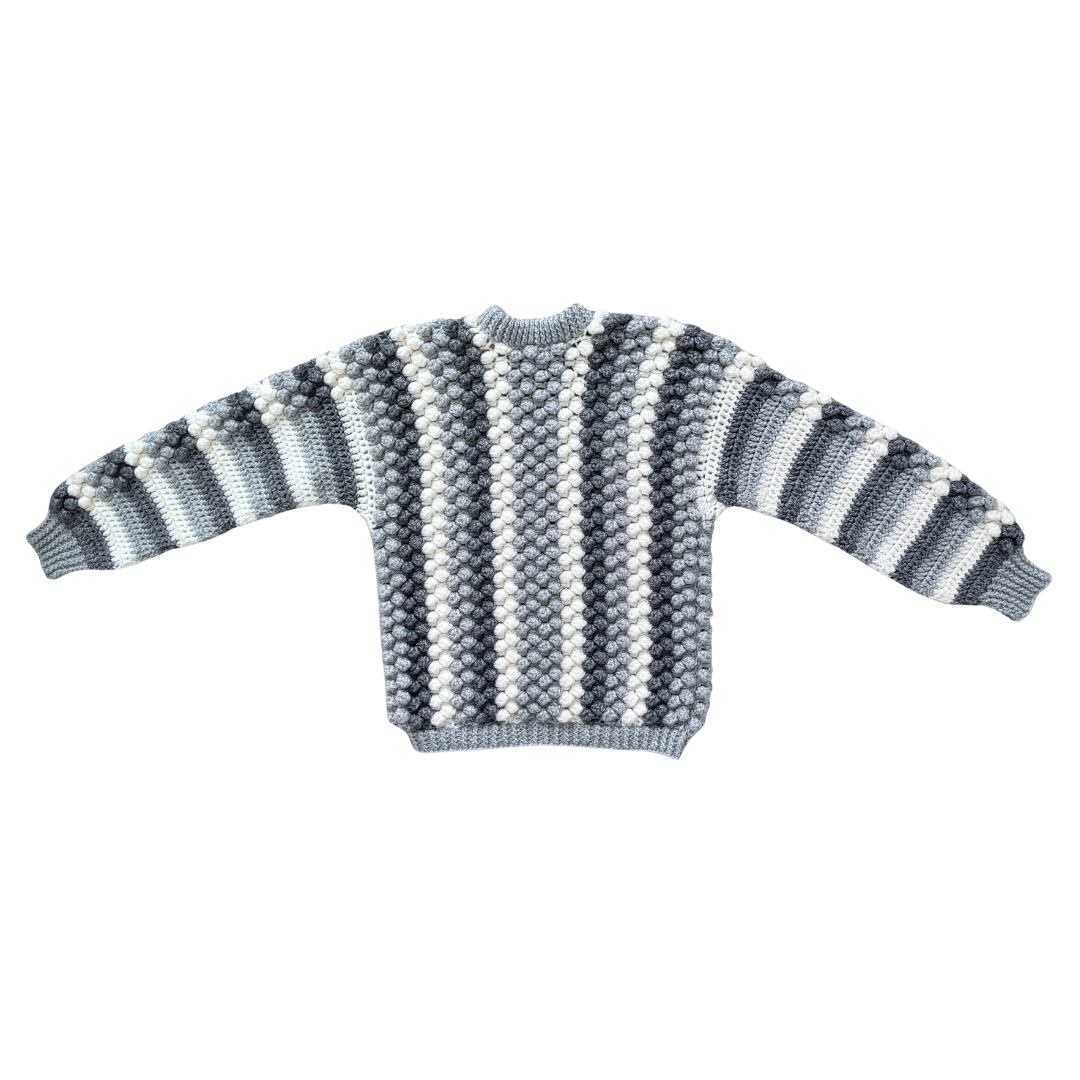 Grey and White Striped Bubble Knit Cardigan | Extra-Small / Small