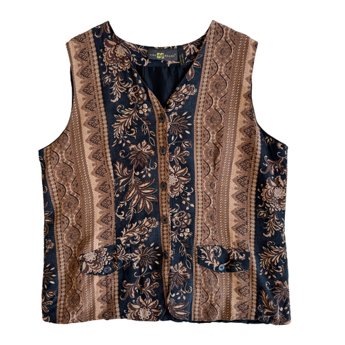 Vintage 1990s Black and Tan Paisley Vest | Large / Extra-Large