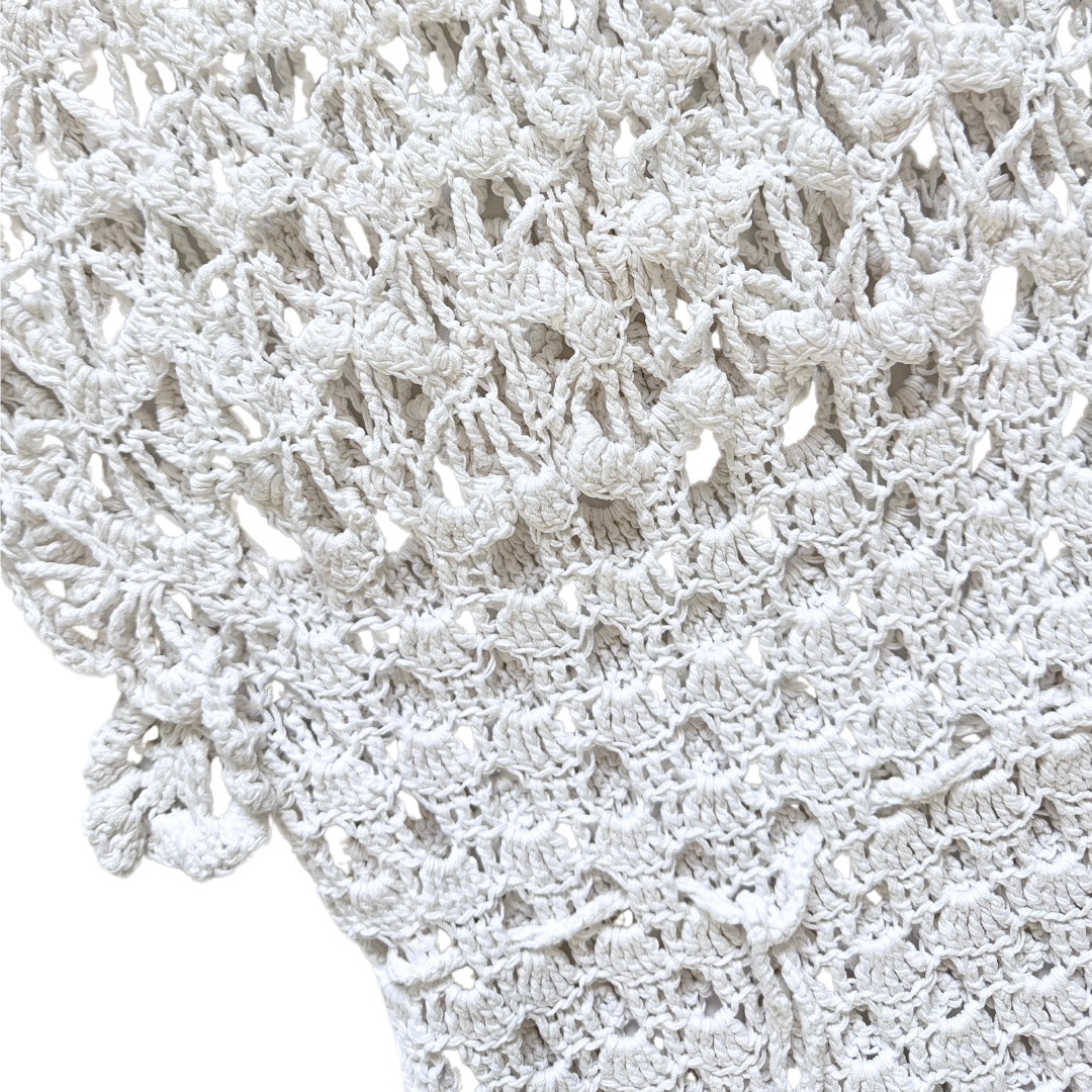 Hand Crocheted White Short Sleeve Blouse | Extra-Small / Small