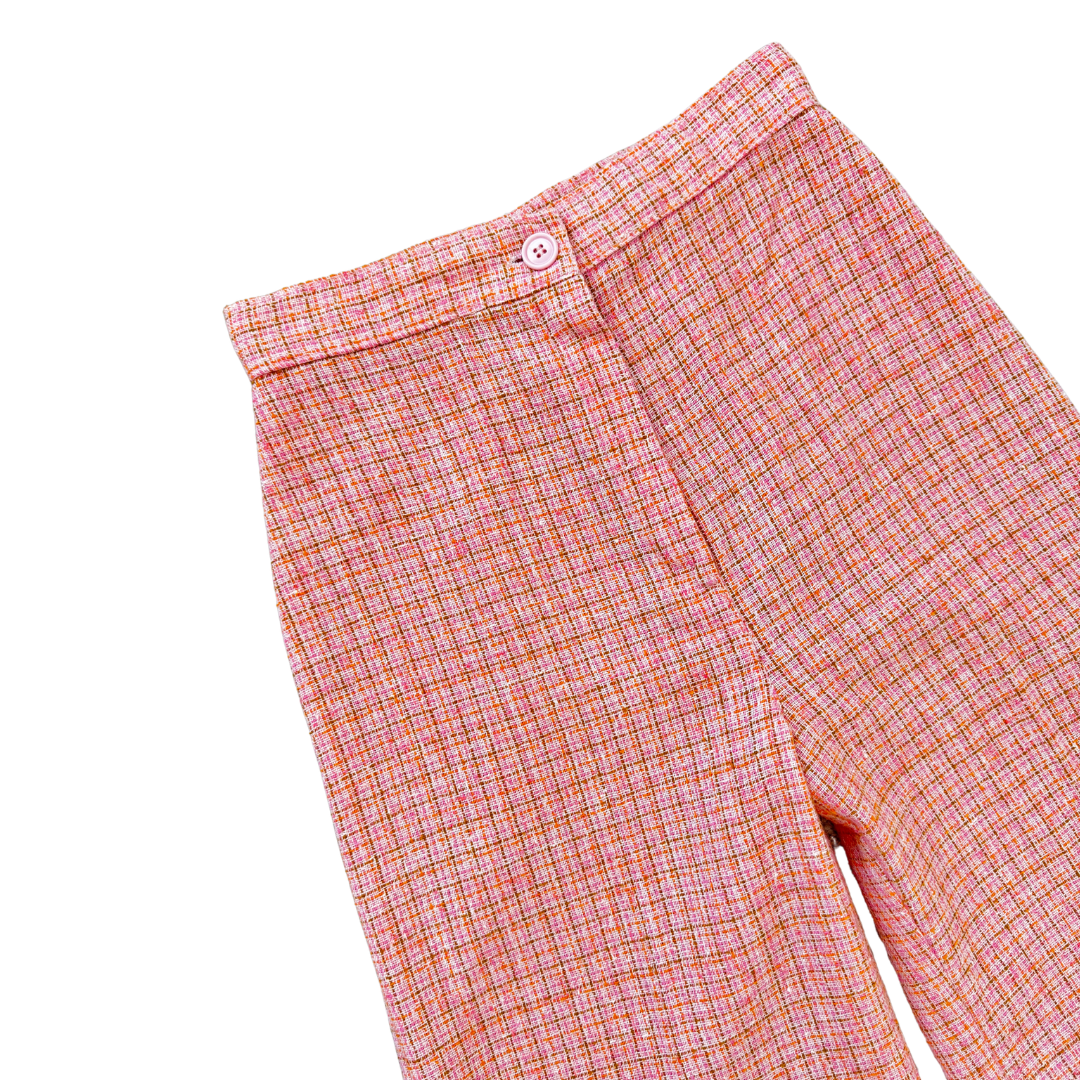 Pink and Peach Tweed Wide Leg Pants | Extra-Small