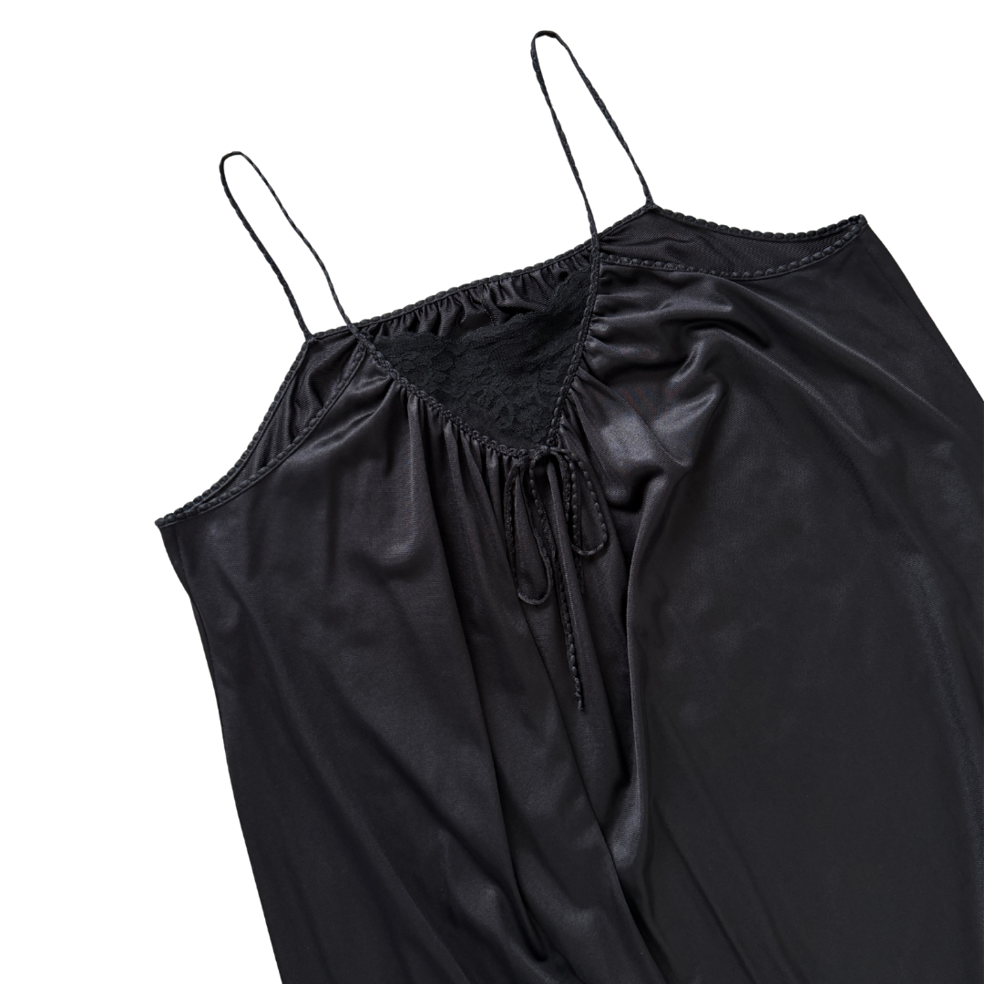 Van Roalte Black Satin and Lace Maxi Slip Dress | Medium