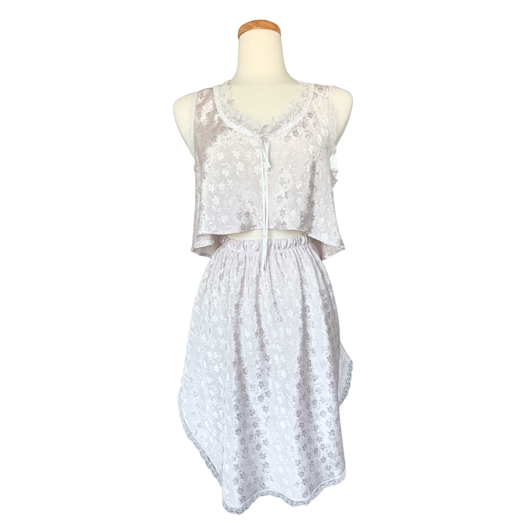 Reworked Vintage Satin Floral Nightie Coord Set | Medium-Large