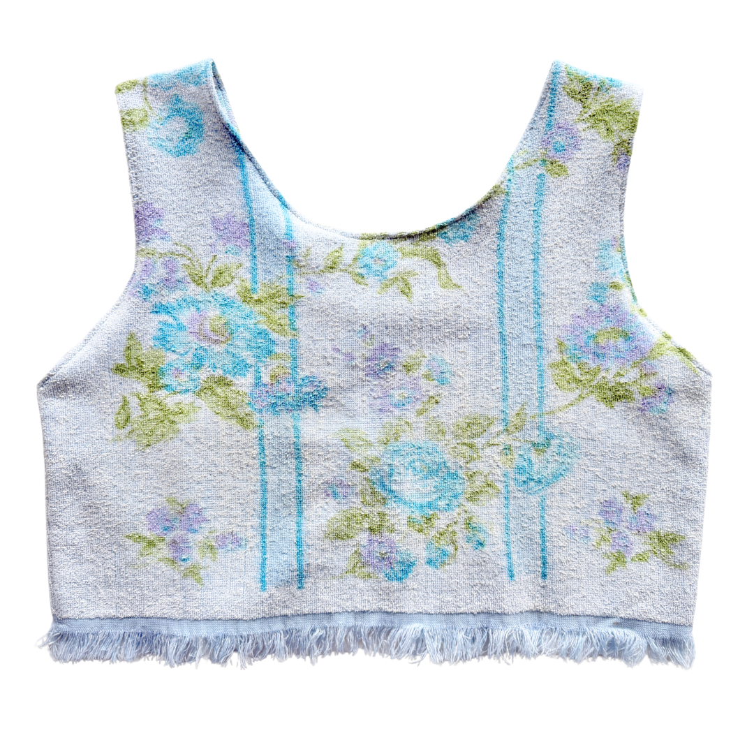 Recycled Periwinkle Blue Floral Tie-Front Towel Vest | Extra-Large